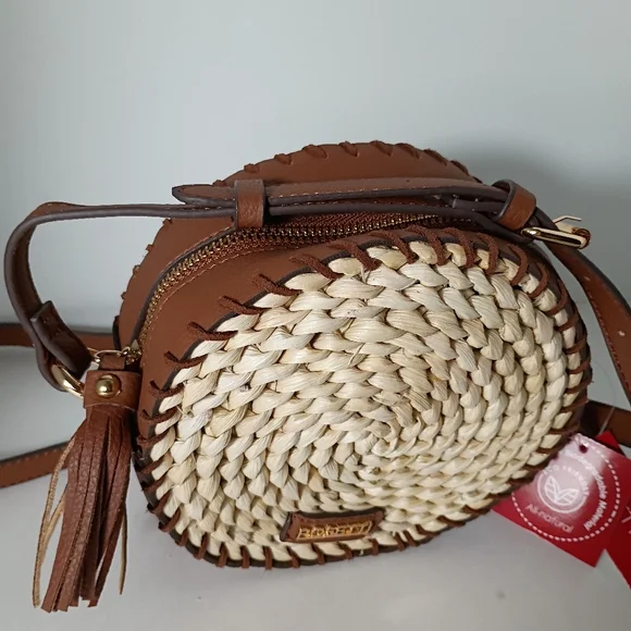 Rosetti Brown & Natural Round Leather & Straw Crossbody Bag - Picture 2 of 10